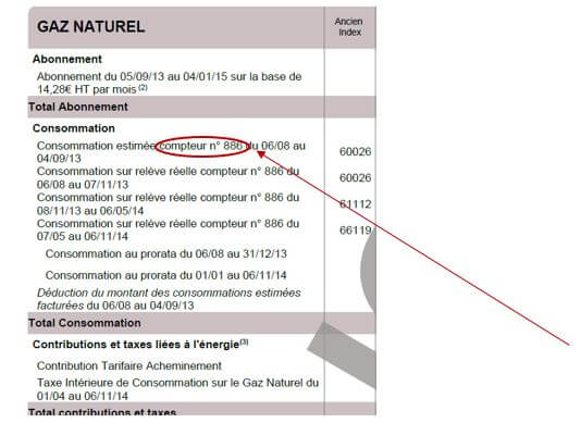 Récapitulatif d'une facture de gaz naturel